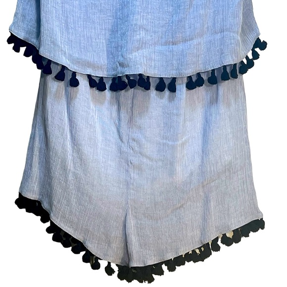 ⭐️LUSH⭐️ Blue/Navy Strapless Shorts Romper    SZ L - Picture 3 of 6